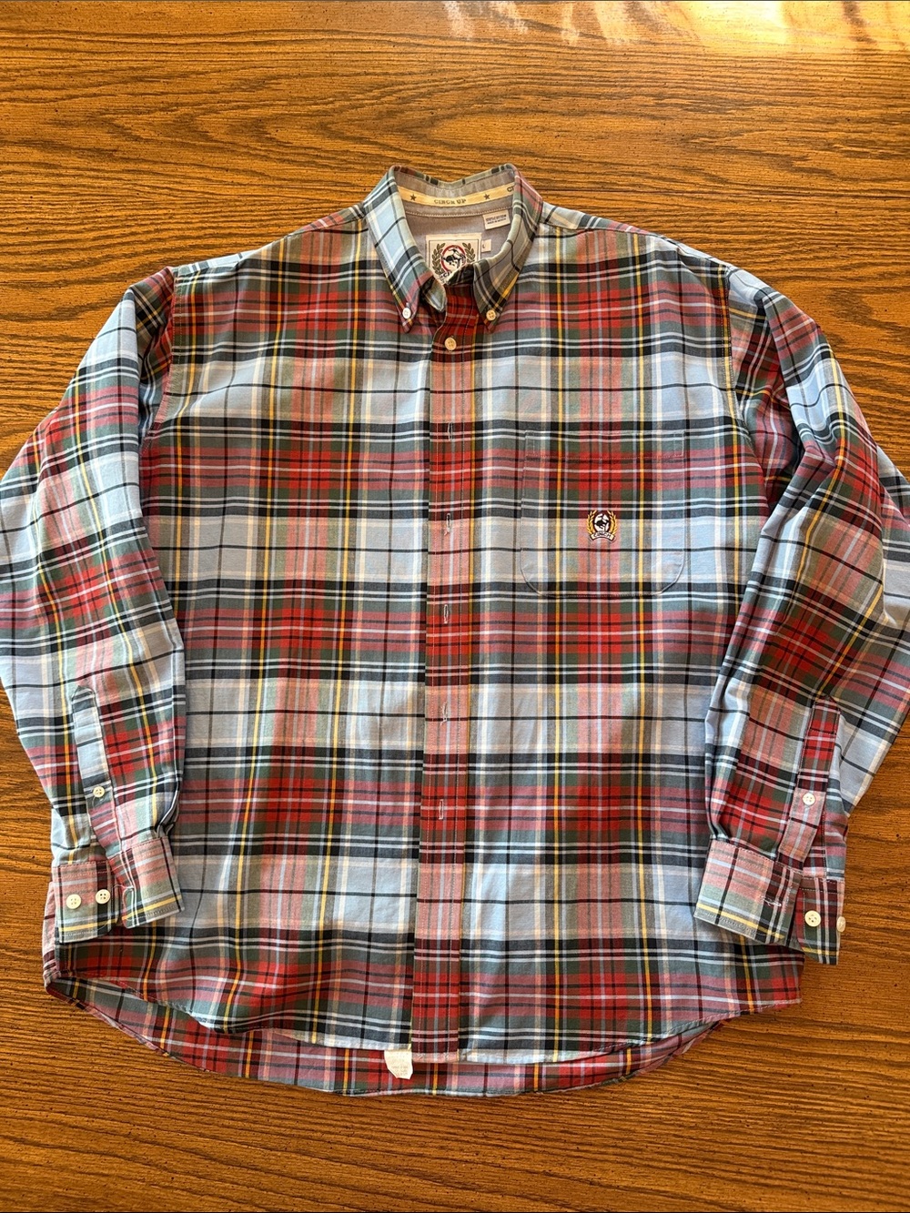 Cinch Red Blue Black Plaid Long Sleeve Button-Down Shirt